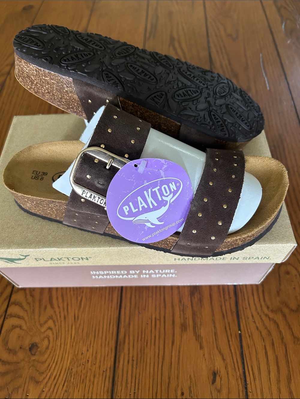 Plakton Women’s Brown Studded Cork Slide Sandals
